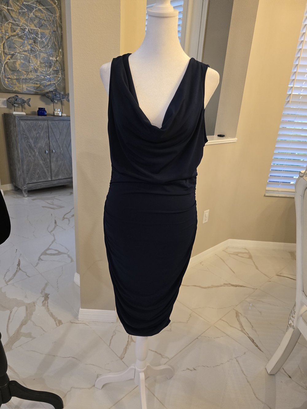 Boston Proper Deep Navy Cowl Neck Sheath Dress